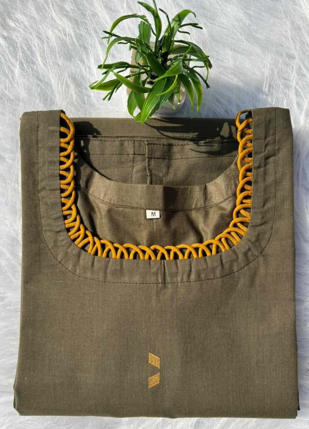LSV 520 [ Rich olive hue shade kurti with handcrafted neckline design