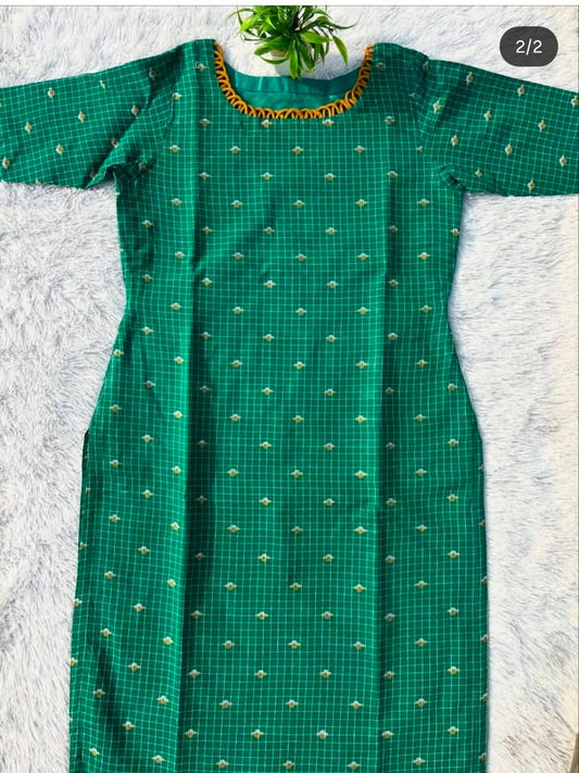 LSV 390 [ Classic green checks elevated by a stunning mustard loop neckline ]