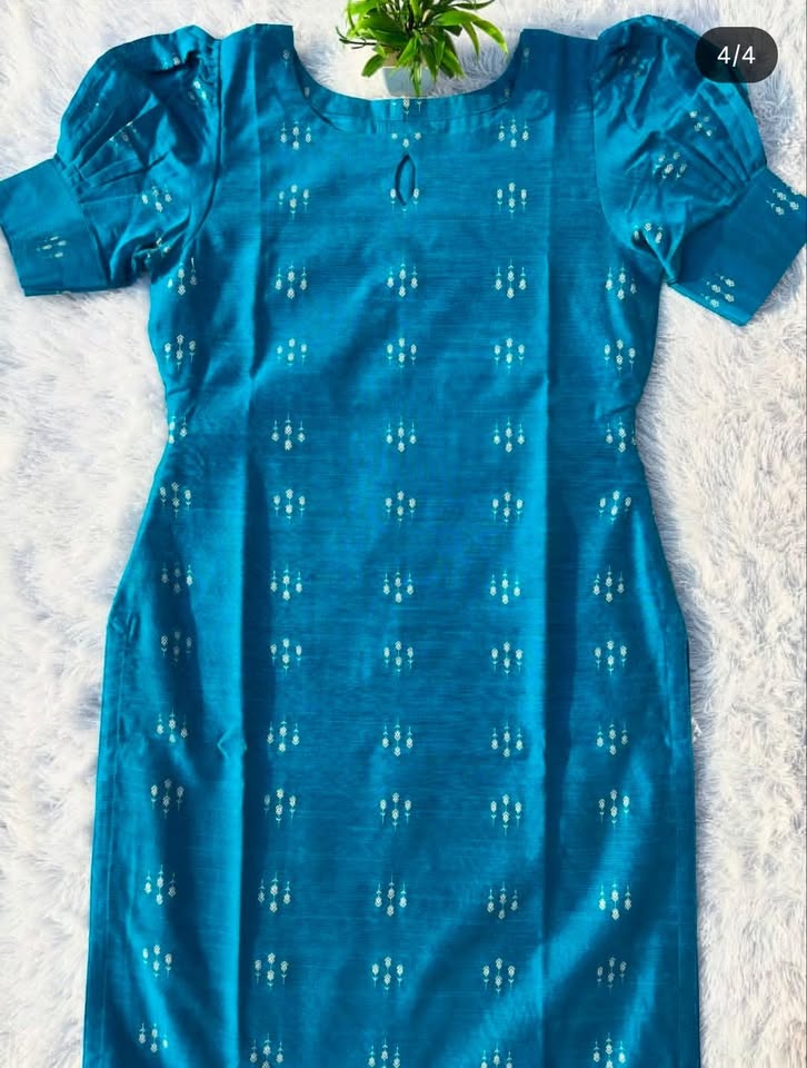 LSV 409 [ Grace meets craftmenship in this stunning teal blue raw silk kurti ]