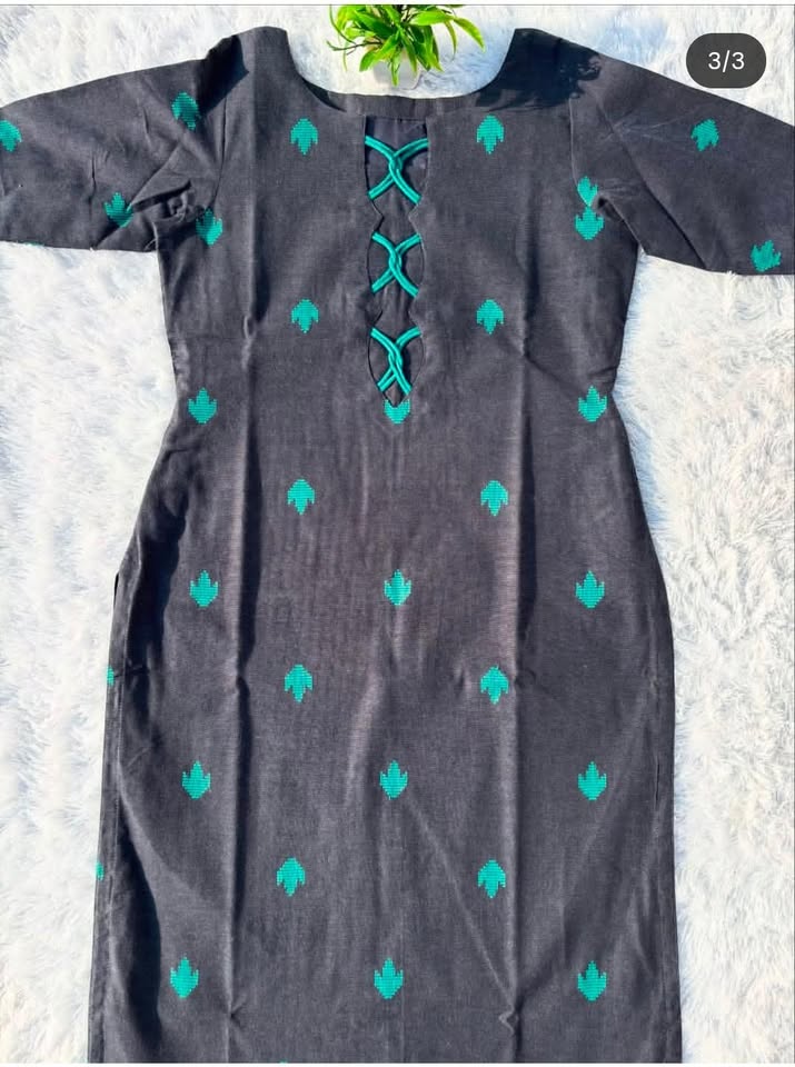 LSV 410 [  A Timeless elephant gray kurti elevated with a unique front interlock pattern ]
