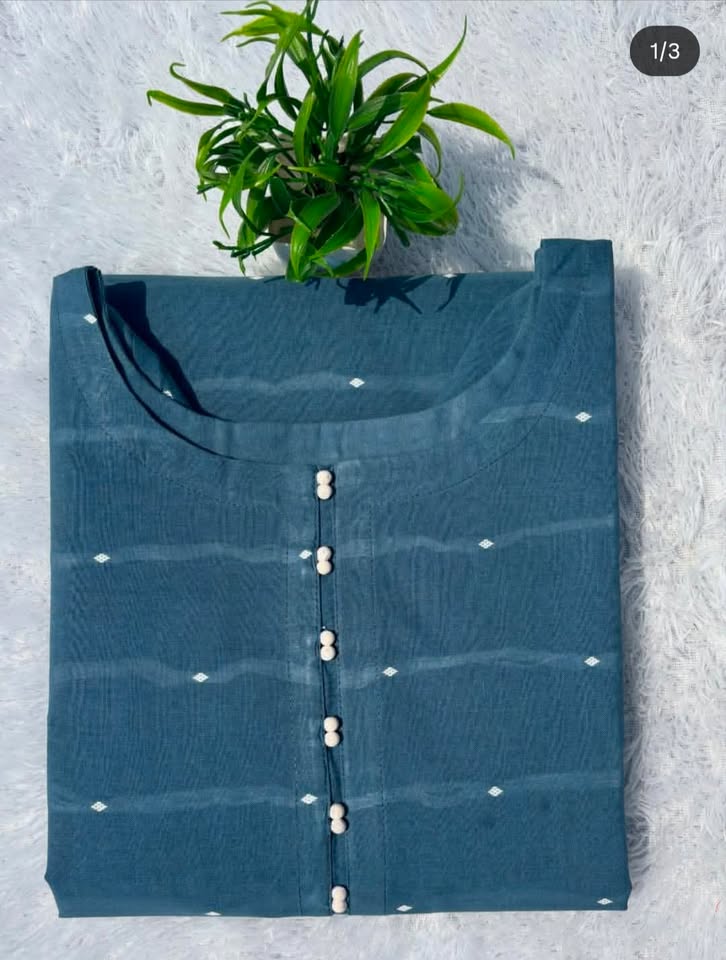 LSV 397 [ Rich steel blue kurti enhanced with handcrafted potli bottons ]