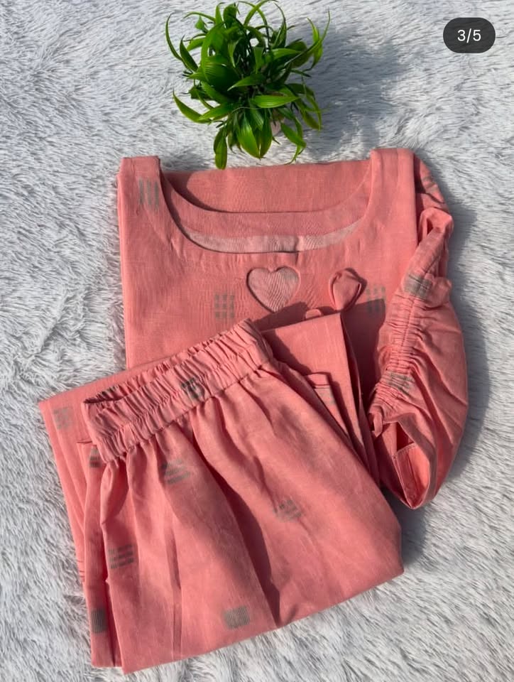 CO08 [ Soft rose pink cotton coord set with elegant detailing