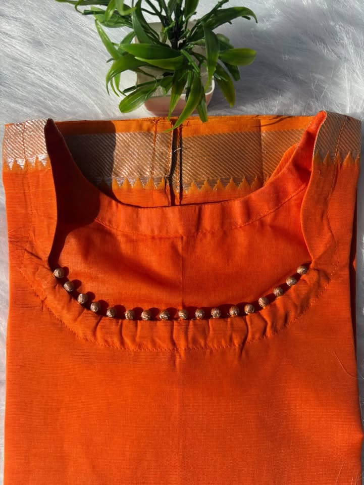LSV 488 [ Beautifully beaded round neckline on timeless mangalagiri pattu ]