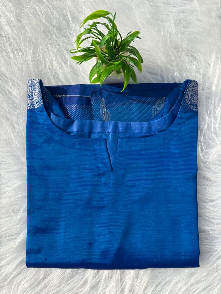 MP 04 [ Beautiful mangalagiri pattu kurti in rich royal blue with intricate traditional boarder ]