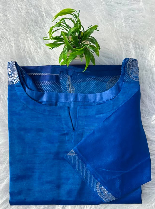 MP 04 [ Beautiful mangalagiri pattu kurti in rich royal blue with intricate traditional boarder ]