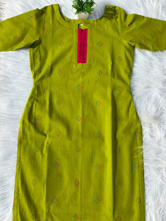 LSV 506 [ A refreshing lime green shade with a beautiful contrast pink neckline design ]